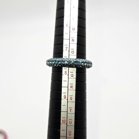 Set of Pink Red and Blue CZ Silver Matching Stackable Eternity Band Rings - Picture 10 of 10